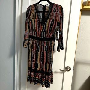 NY&C long sleeved multi color dots midi dress